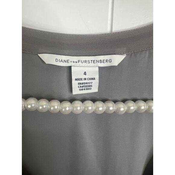 Diane Von Furstenberg Fleurette Silk Dress Size 4 Women‎ Sheer Dove Gray - Picture 6 of 10